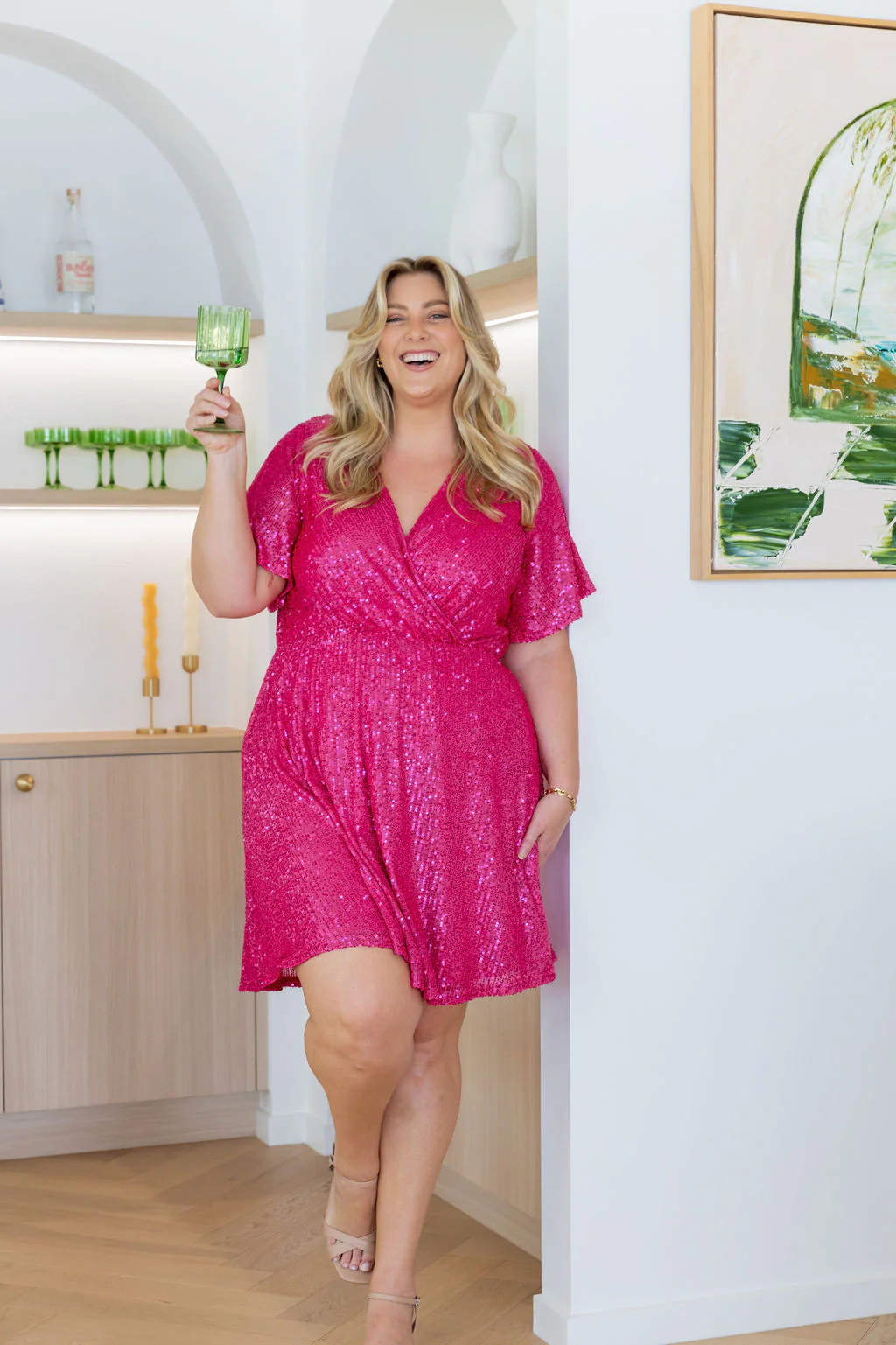 Athelia Sequin Party Dress in Hot Pink - Image 4