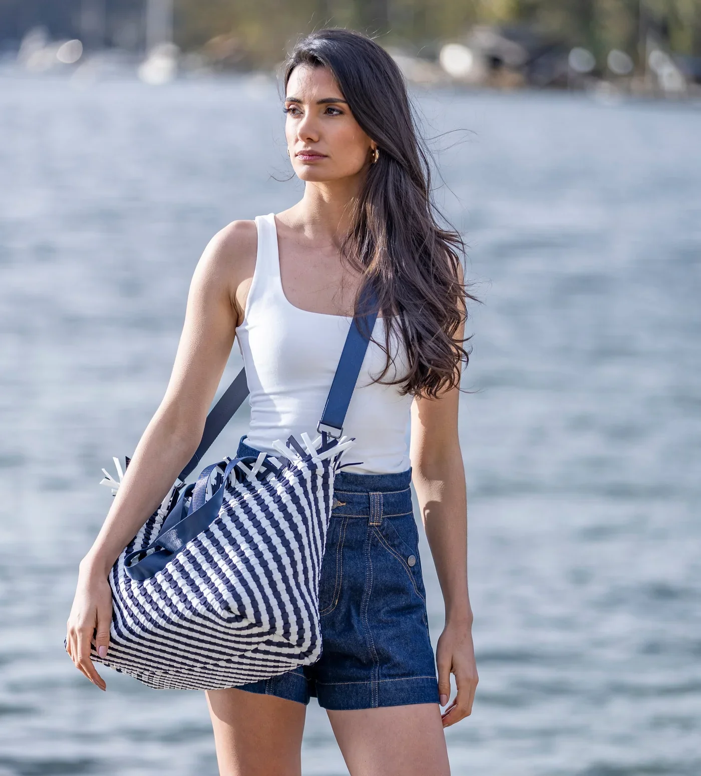 Bahama Navy Large 2 Piece Woven Tote Bag by Black Caviar - Image 3