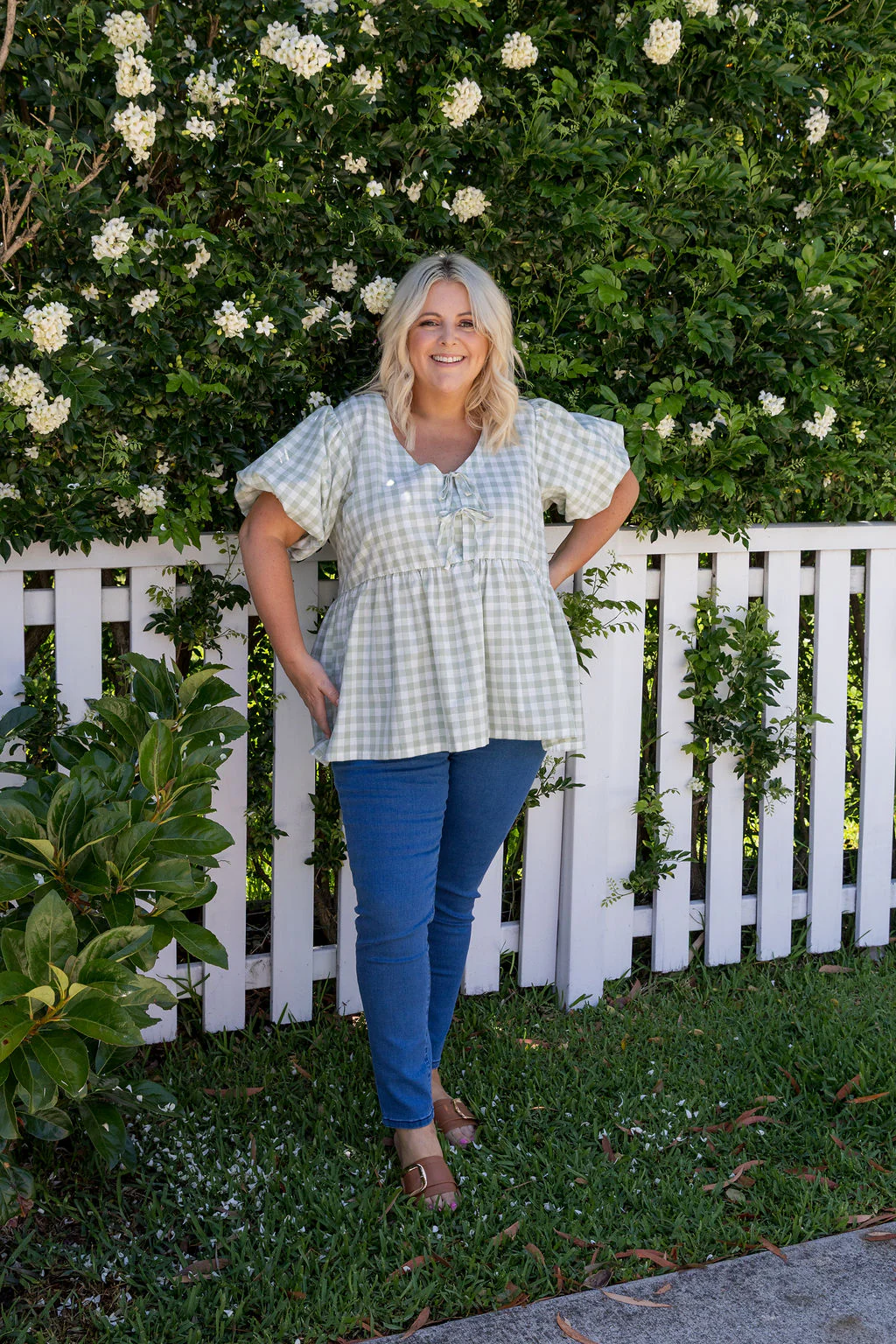 Birdie Top in Sage Gingham - Image 3