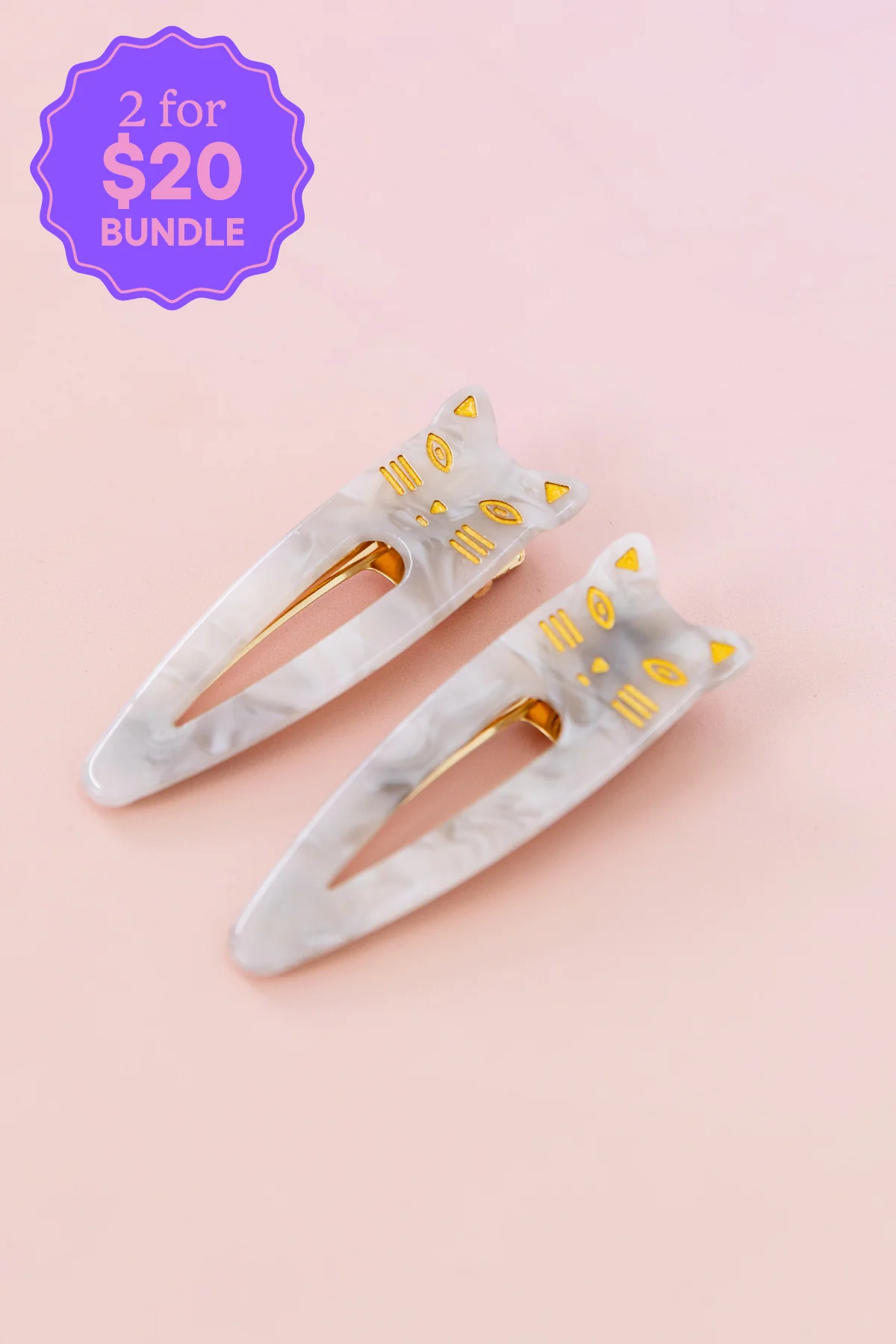 Cat Hair Clips in Grey & White