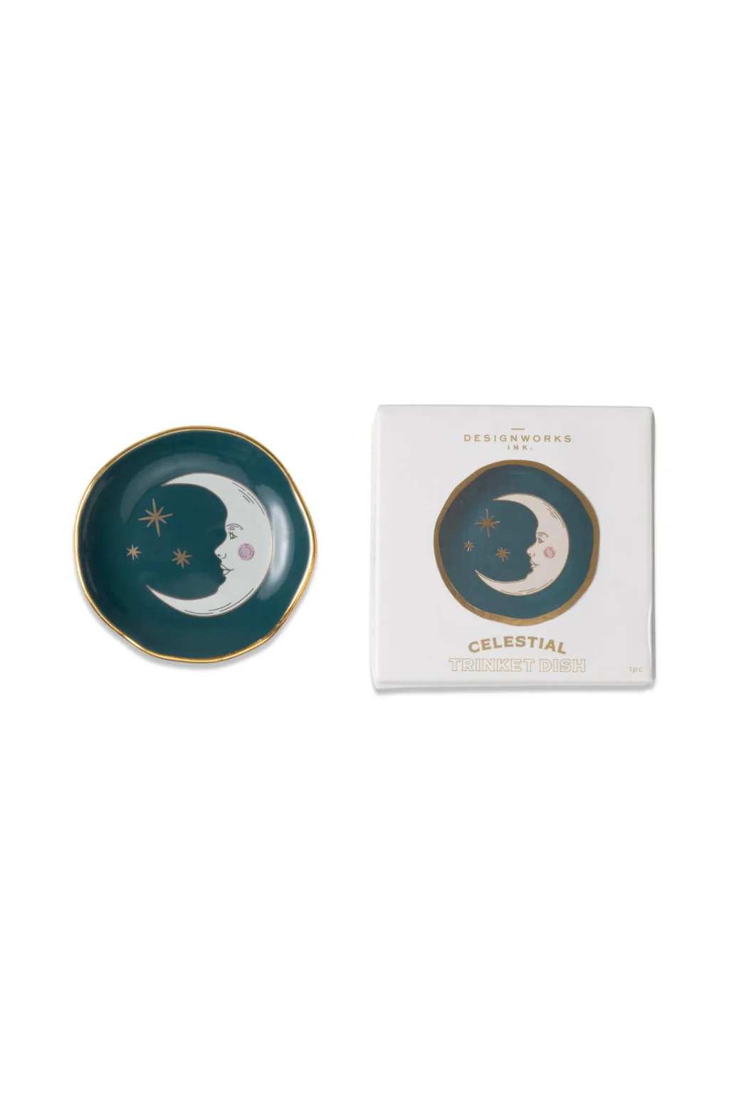 Celestial Ceramic Trinket Dish - Teal Moon
