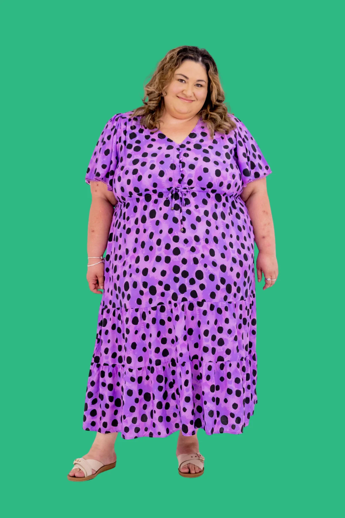 Charlize Maxi Dress in Purple Cheetah by Kasey Rainbow