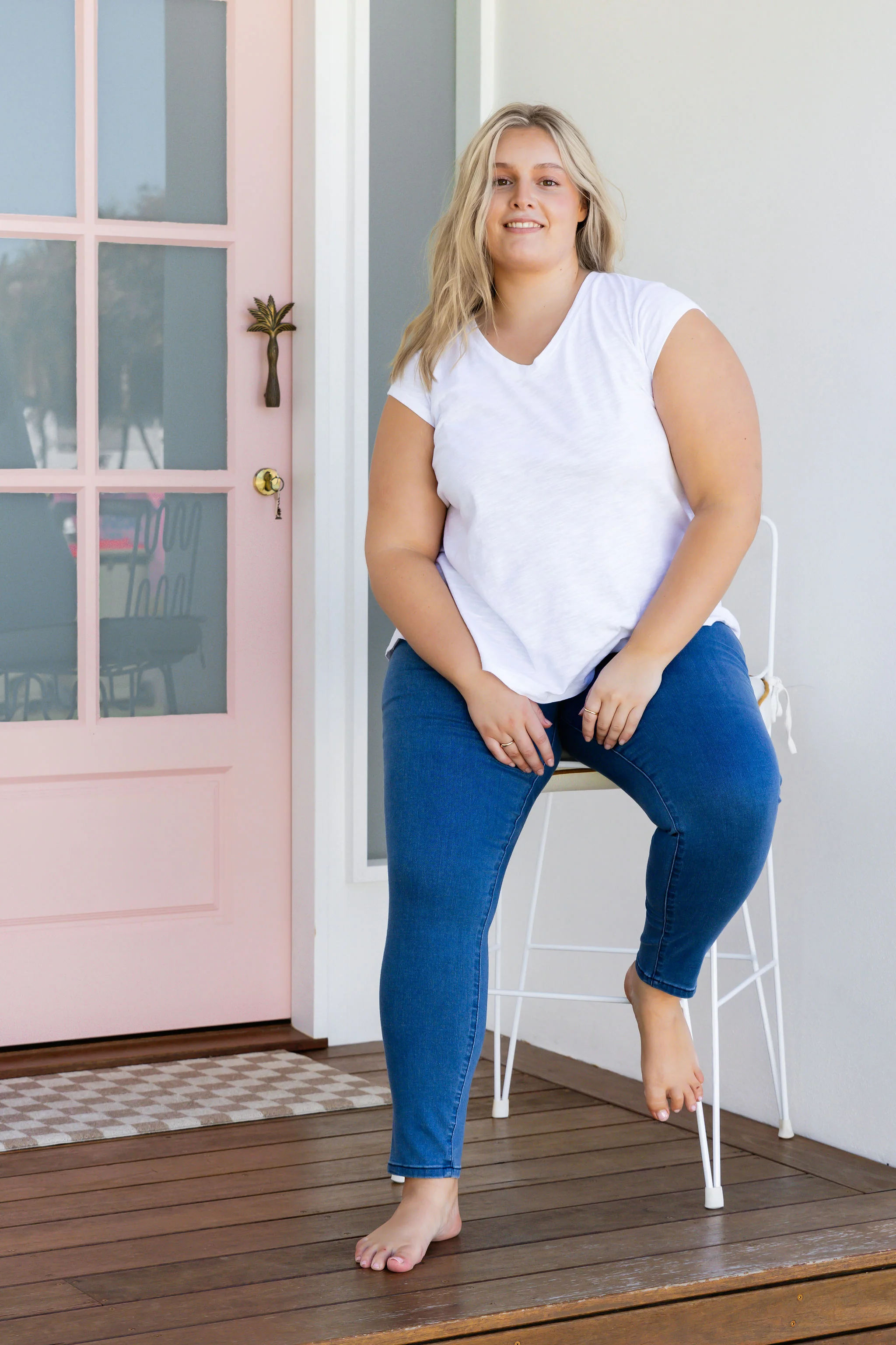 Corey Pull on Jeans in Mid Blue - Image 6