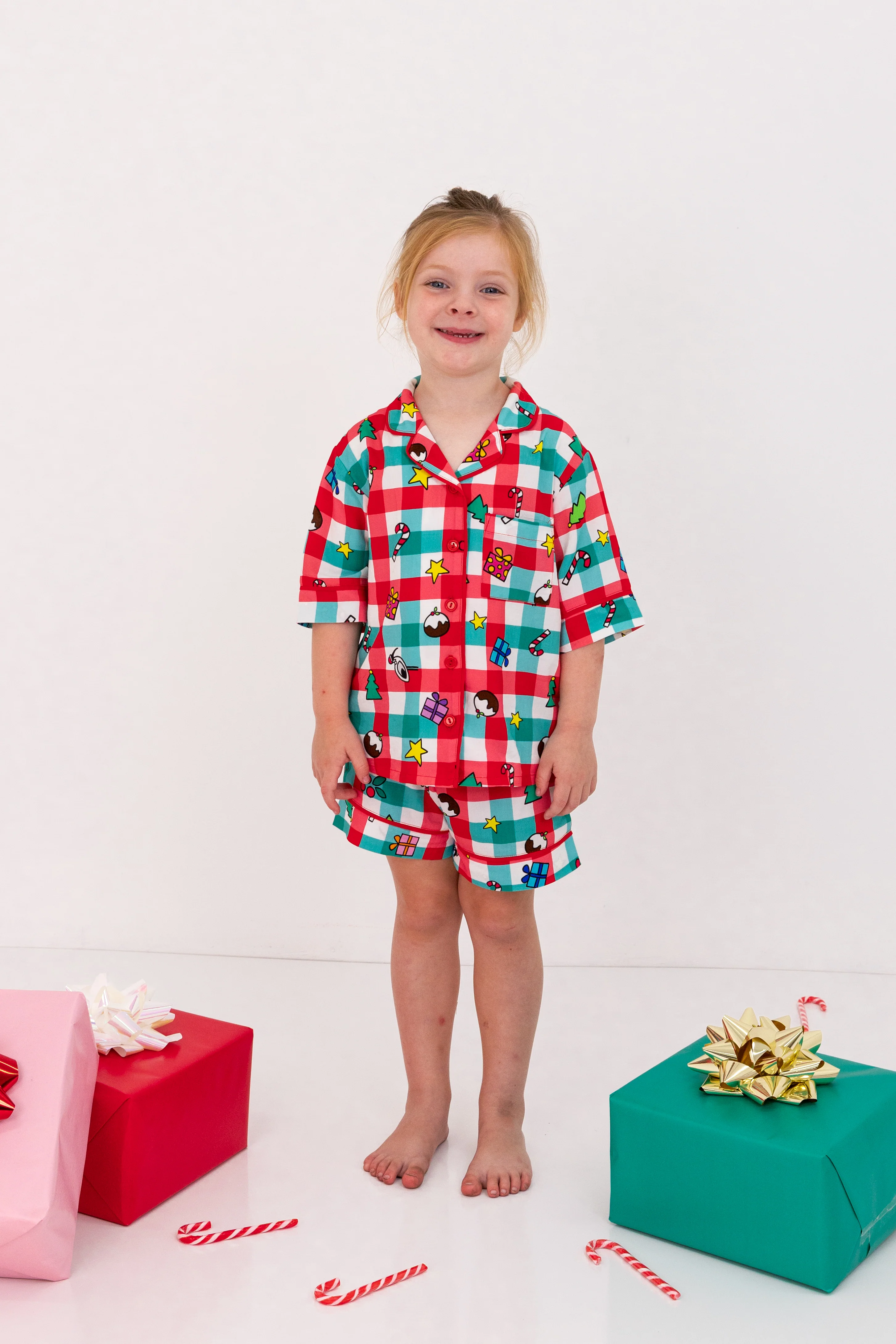 Kids Elves Shirt & Shorts Sleepwear Set in Christmas Picnic by Kasey Rainbow - Image 2