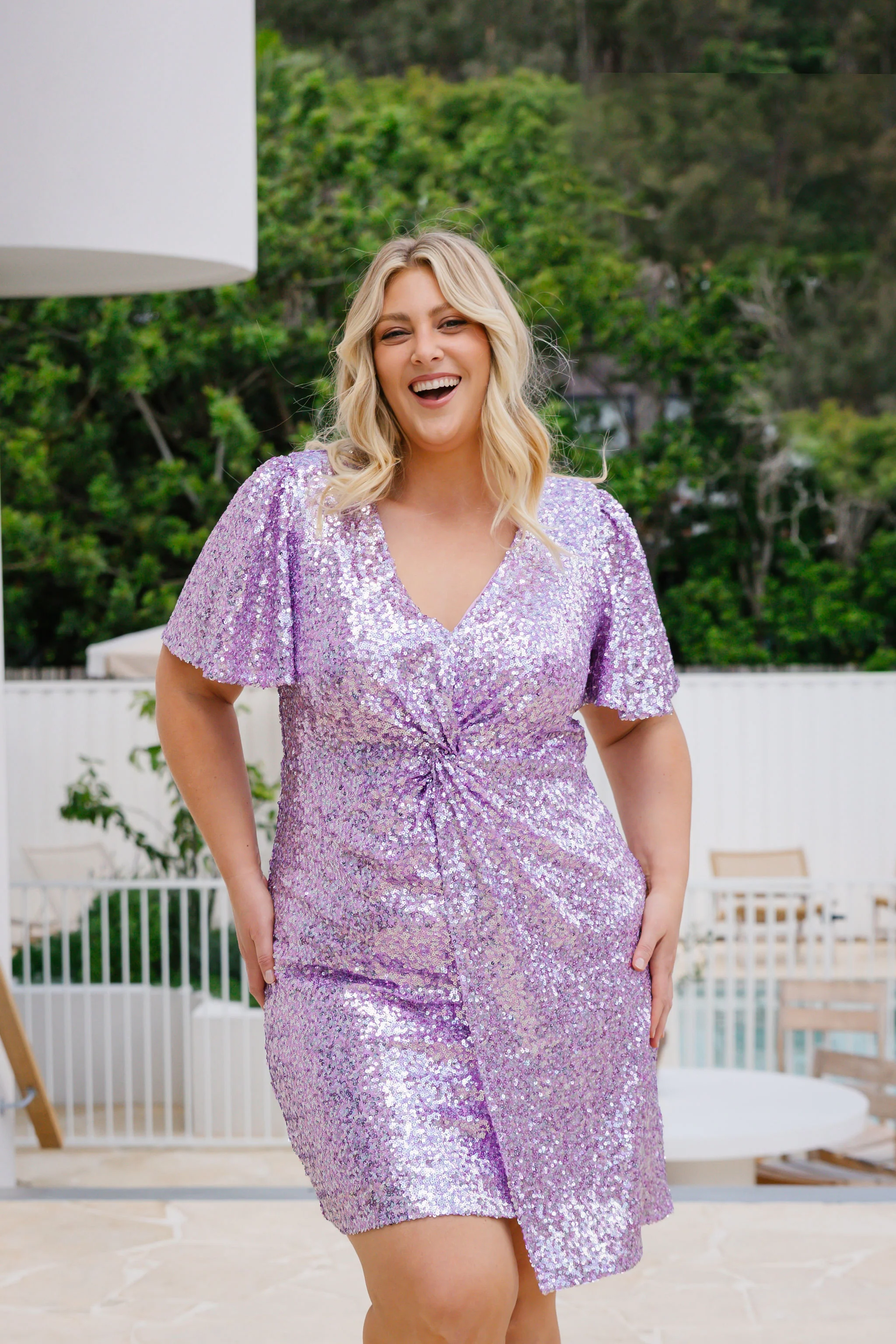 Esmerelda Sequin Twist Dress in Lilac - Image 12