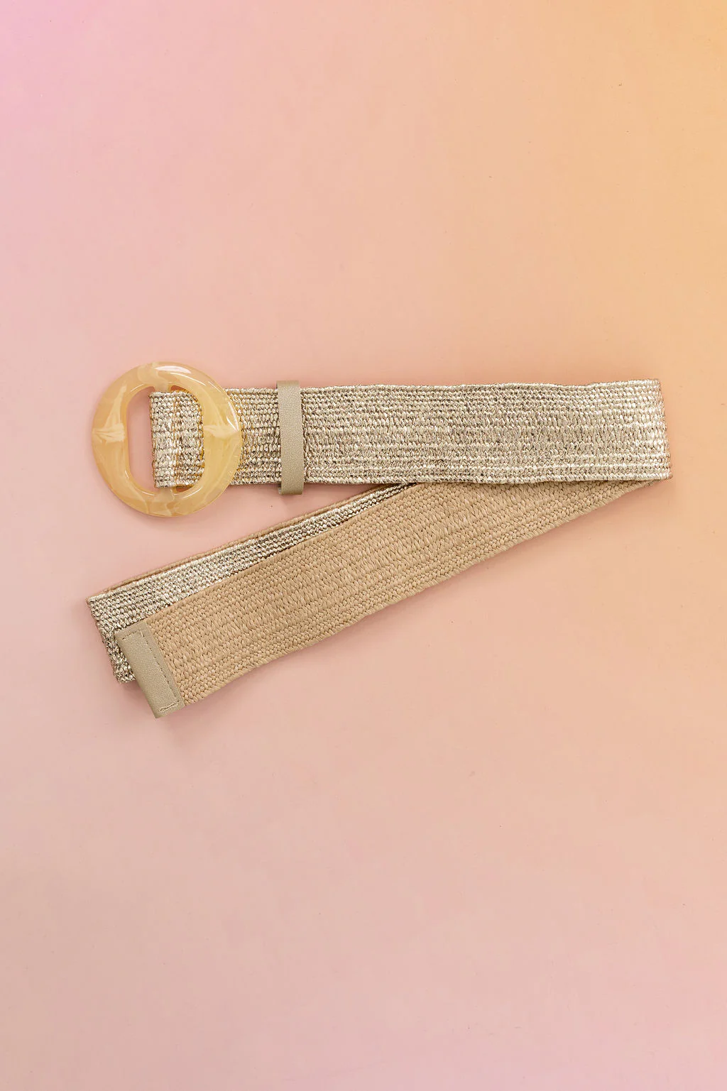Extra Length Stretch Belt in Gold with Circle Buckle - Image 2
