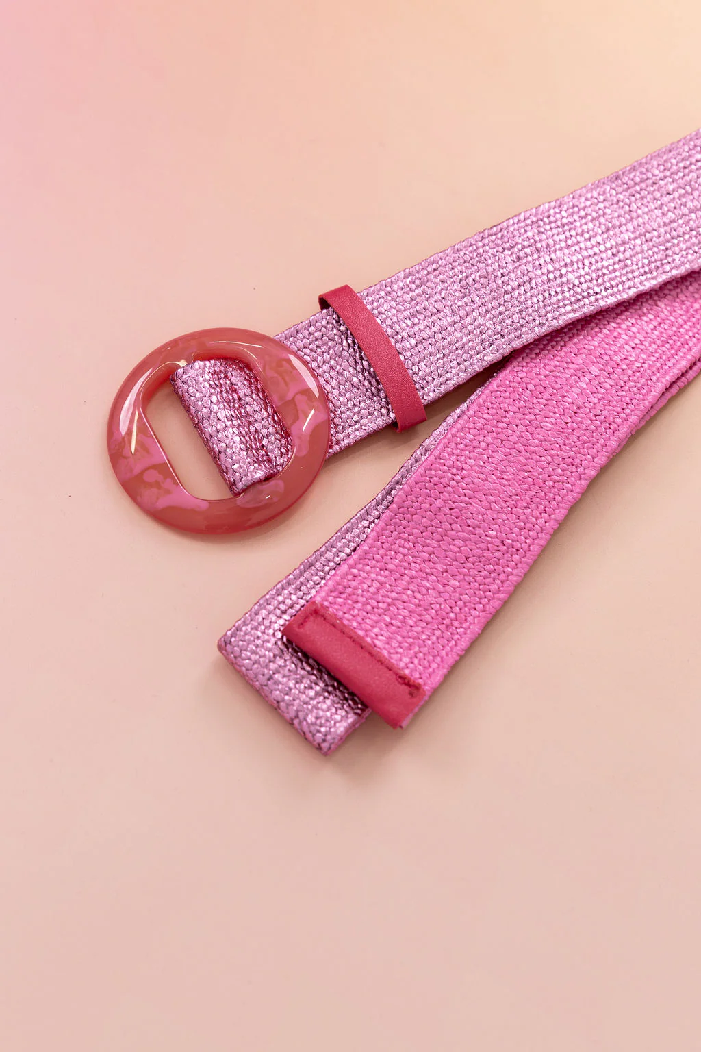 Extra Length Stretch Belt in Light Pink with Circle Buckle - Image 3