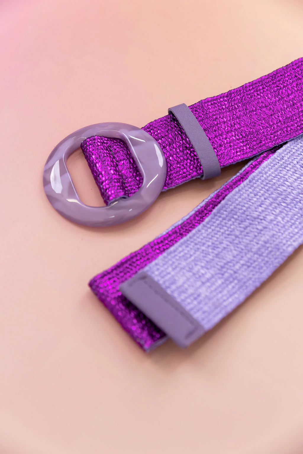 Extra Length Stretch Belt in Purple with Circle Buckle - Image 2