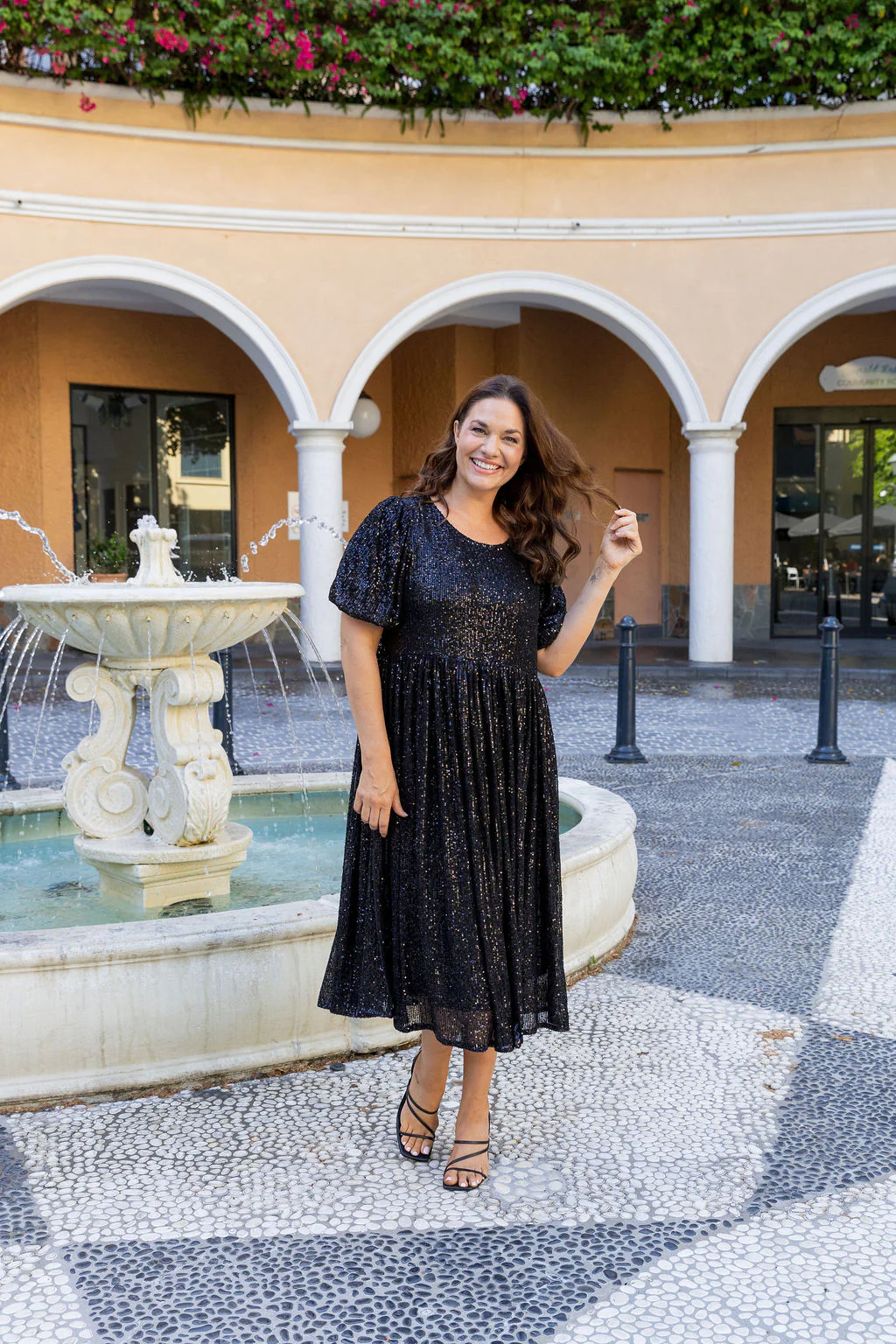 Glimmer Sequin Midi Dress in Black - Image 2