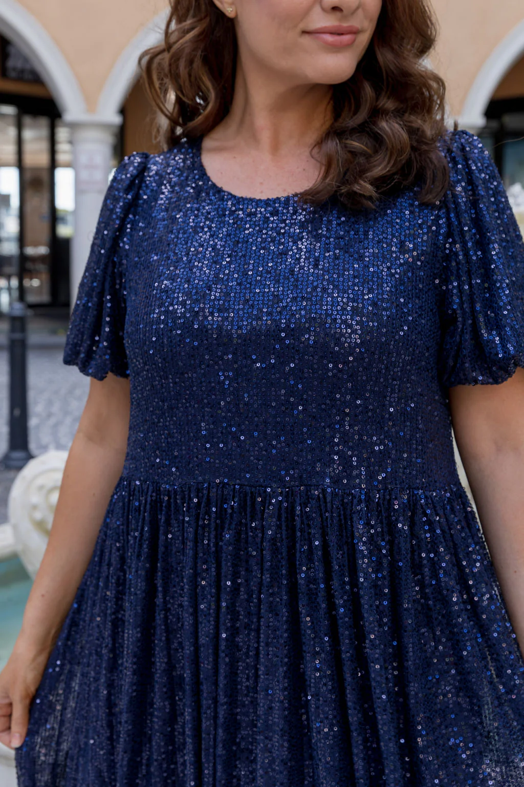 Glimmer Sequin Midi Dress in Navy - Image 7