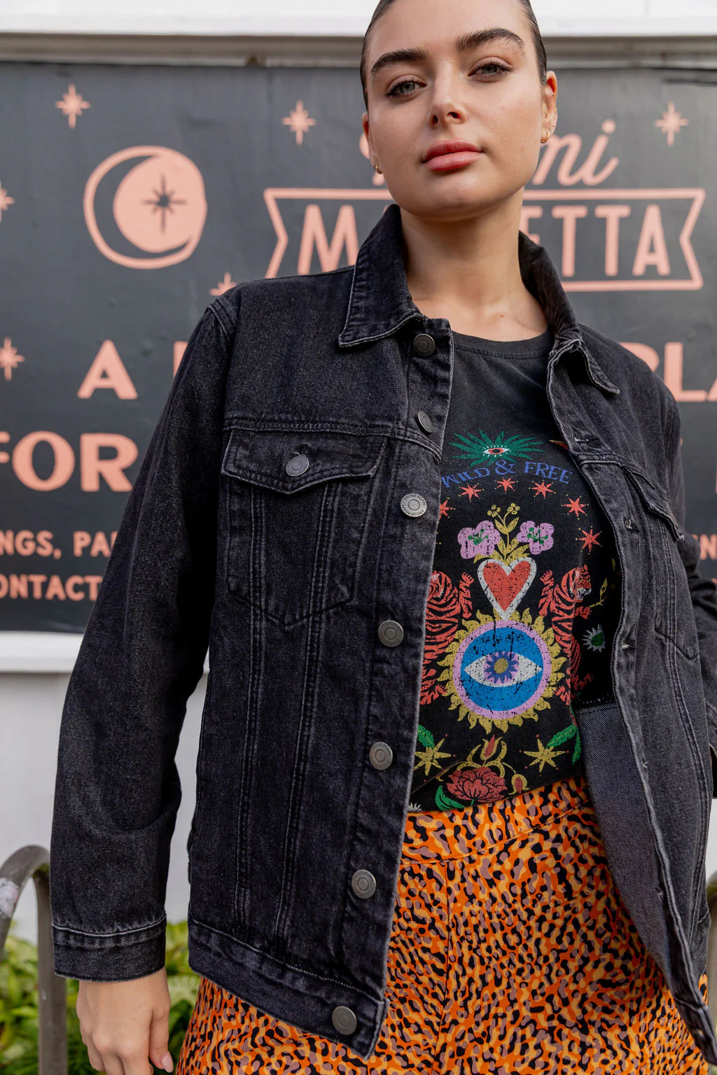 Hayden Boyfriend Denim Jacket in Black Wash - Image 2