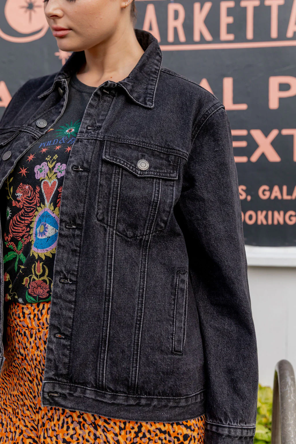 Hayden Boyfriend Denim Jacket in Black Wash - Image 32