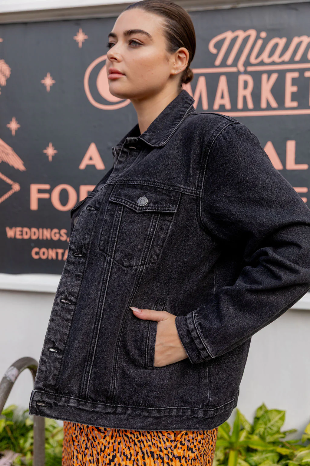 Hayden Boyfriend Denim Jacket in Black Wash - Image 7