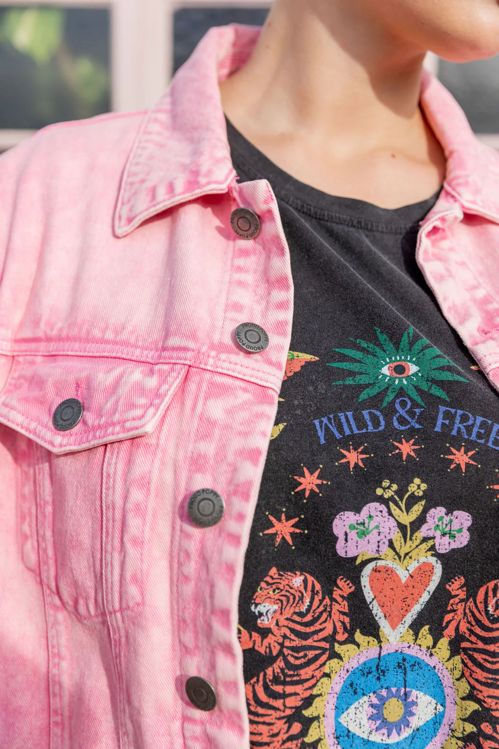 Hayden Boyfriend Denim Jacket in Pink Wash - Image 4
