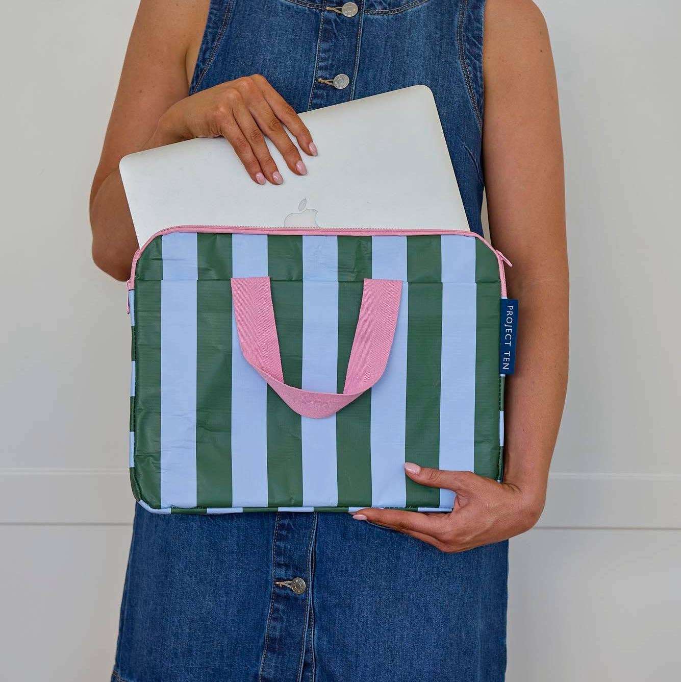 Laptop Case in Green Blue Stripe - Image 2