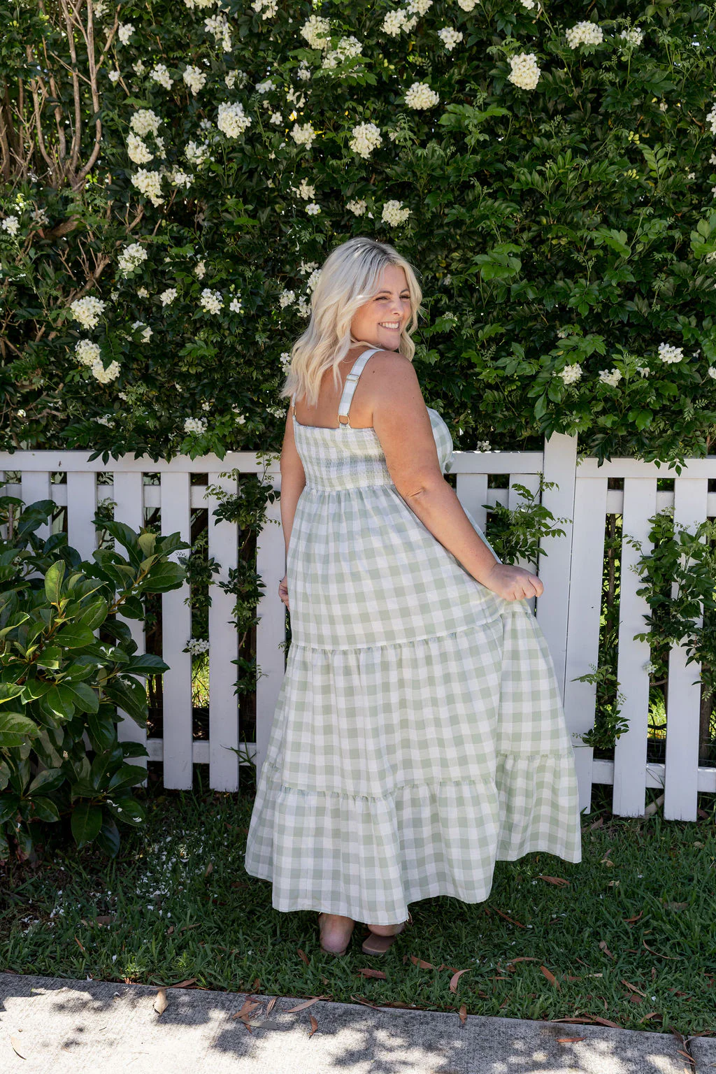 Lucie Maxi Dress in Sage Gingham - Image 4