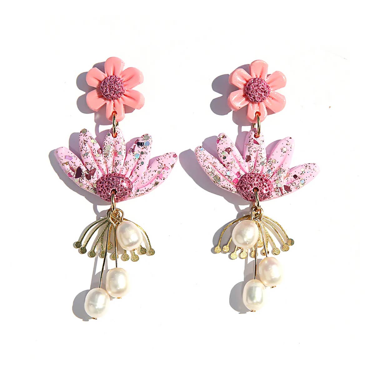 Pink Blossoms Drop Earrings - Image 2