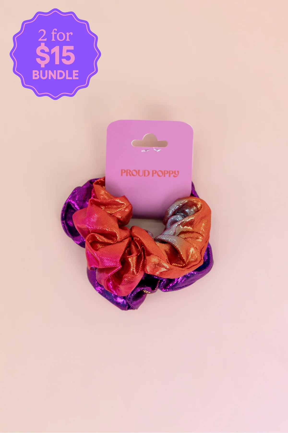 Rainbow Scrunchies – 2 Pack (Red-Orange & Purple) - Image 2
