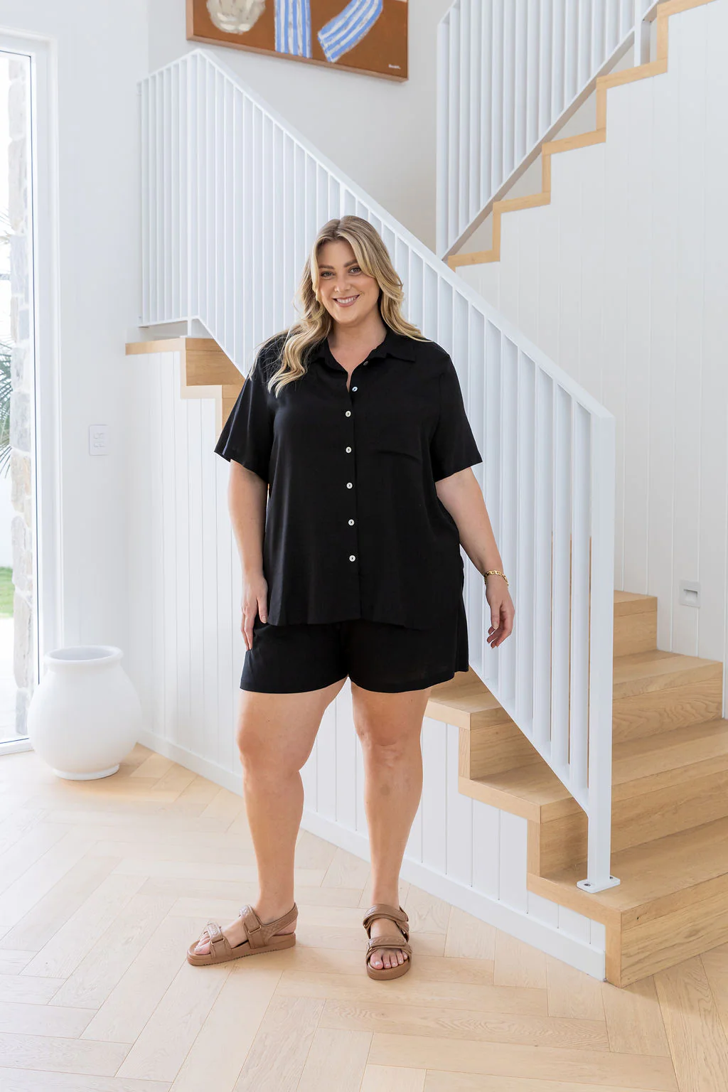 Samara Linen Blend Shirt in Black