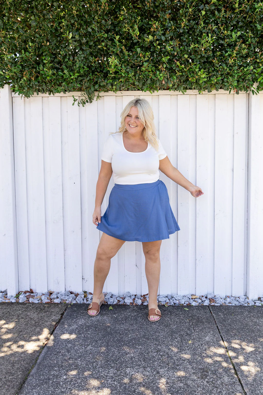 Samara Linen Blend Skort in Denim Blue - Image 9