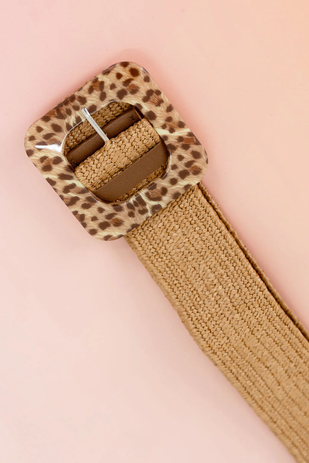 Extra Length Stretch Belt with Leopard Buckle in Sand - Image 3