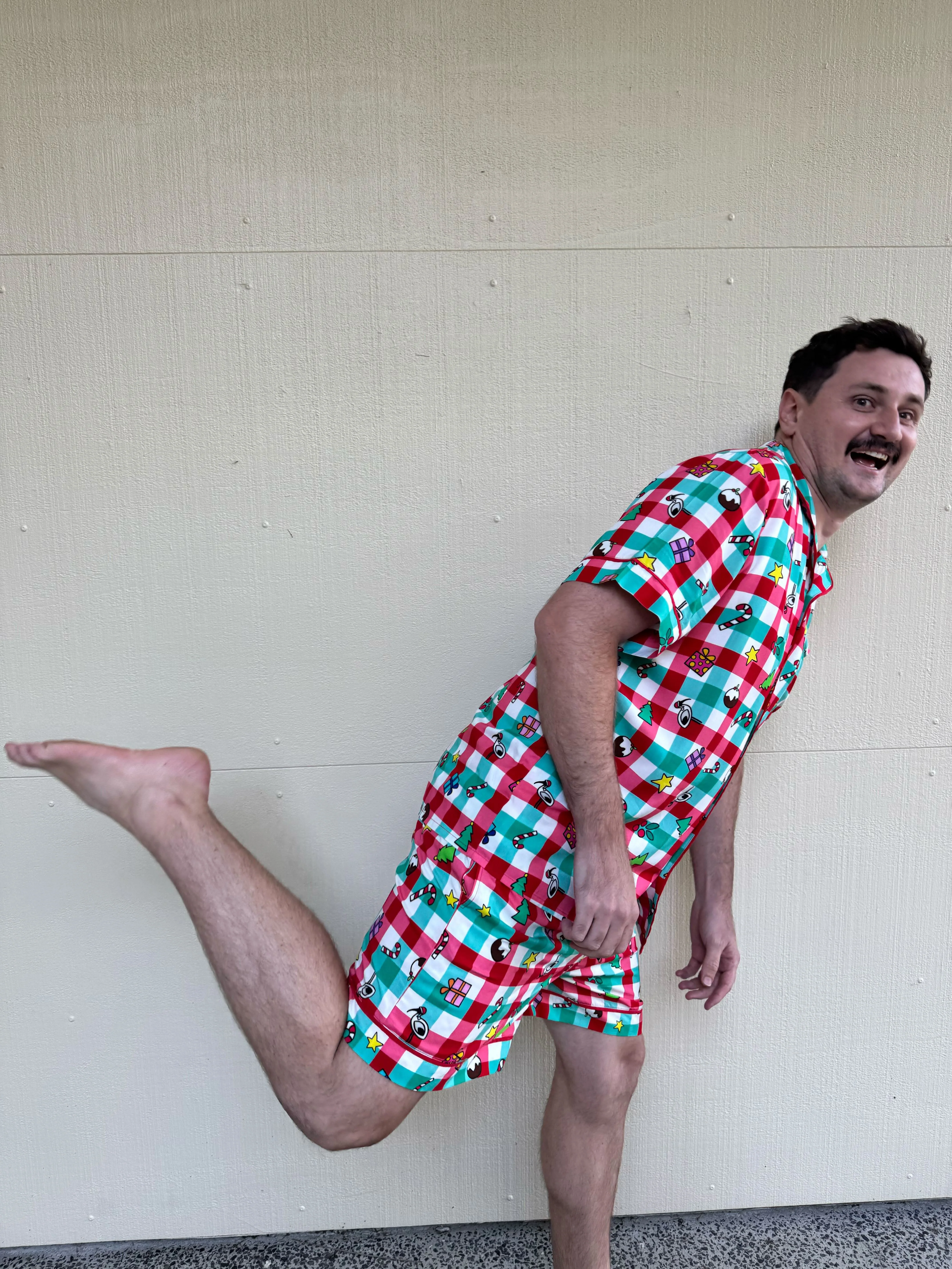 Mens Snowman Shirt & Shorts Sleepwear Set in Christmas Picnic by Kasey Rainbow - Image 3