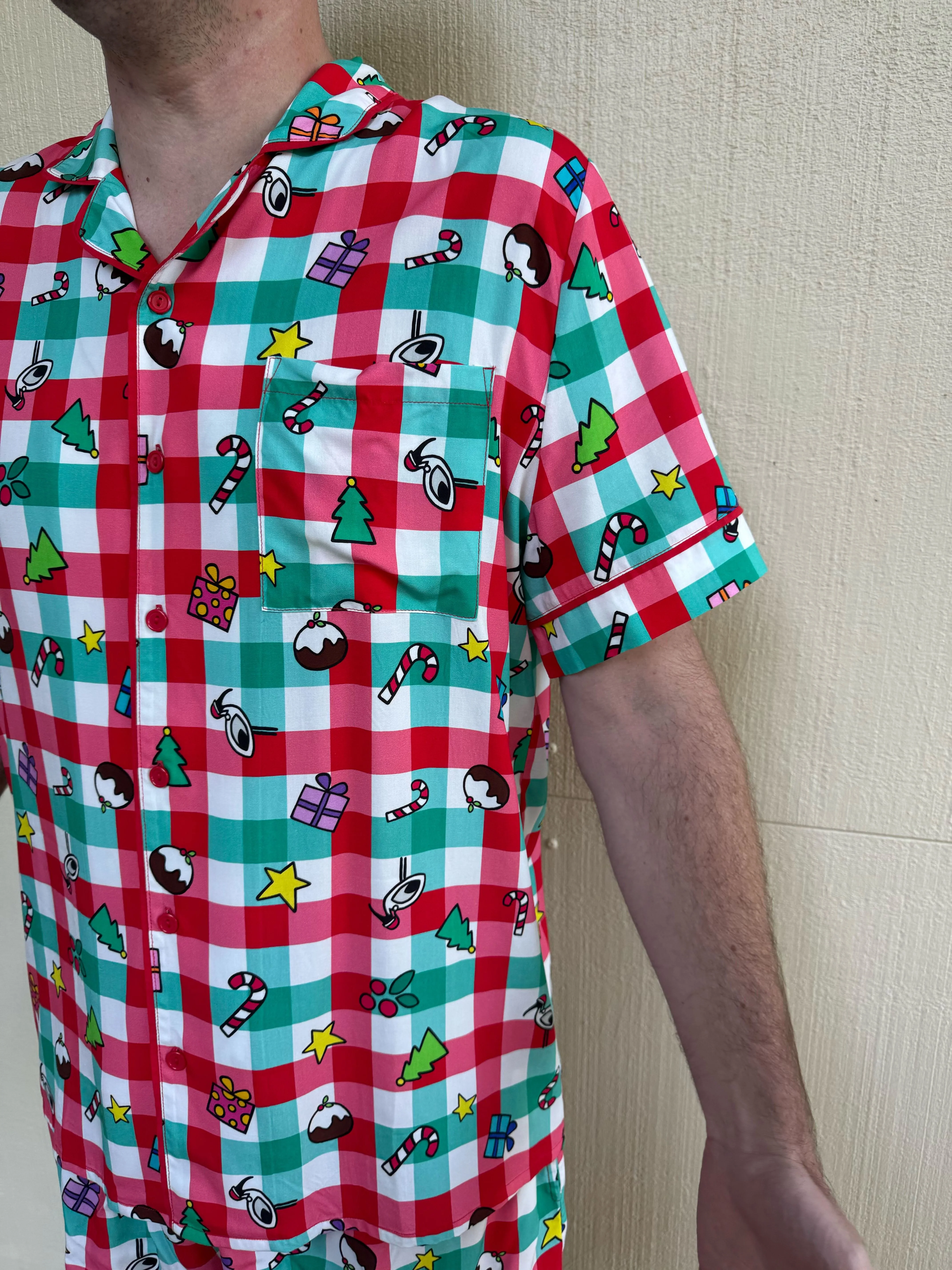 Mens Snowman Shirt & Shorts Sleepwear Set in Christmas Picnic by Kasey Rainbow - Image 4