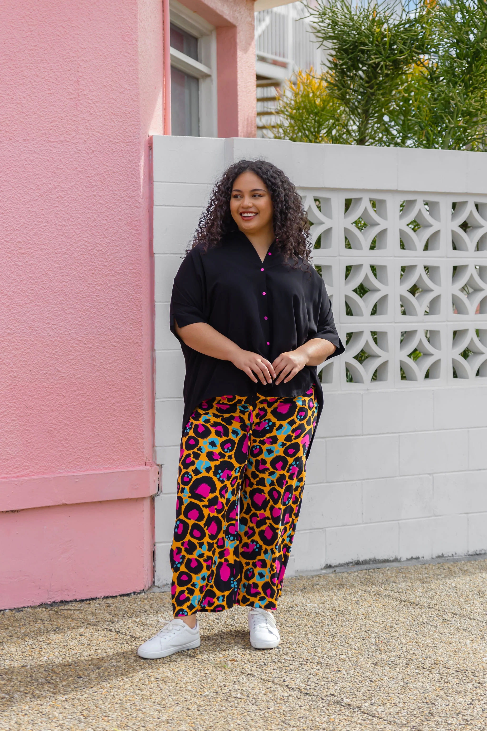 Tammin Shirt In Black with Pink Buttons - Image 2