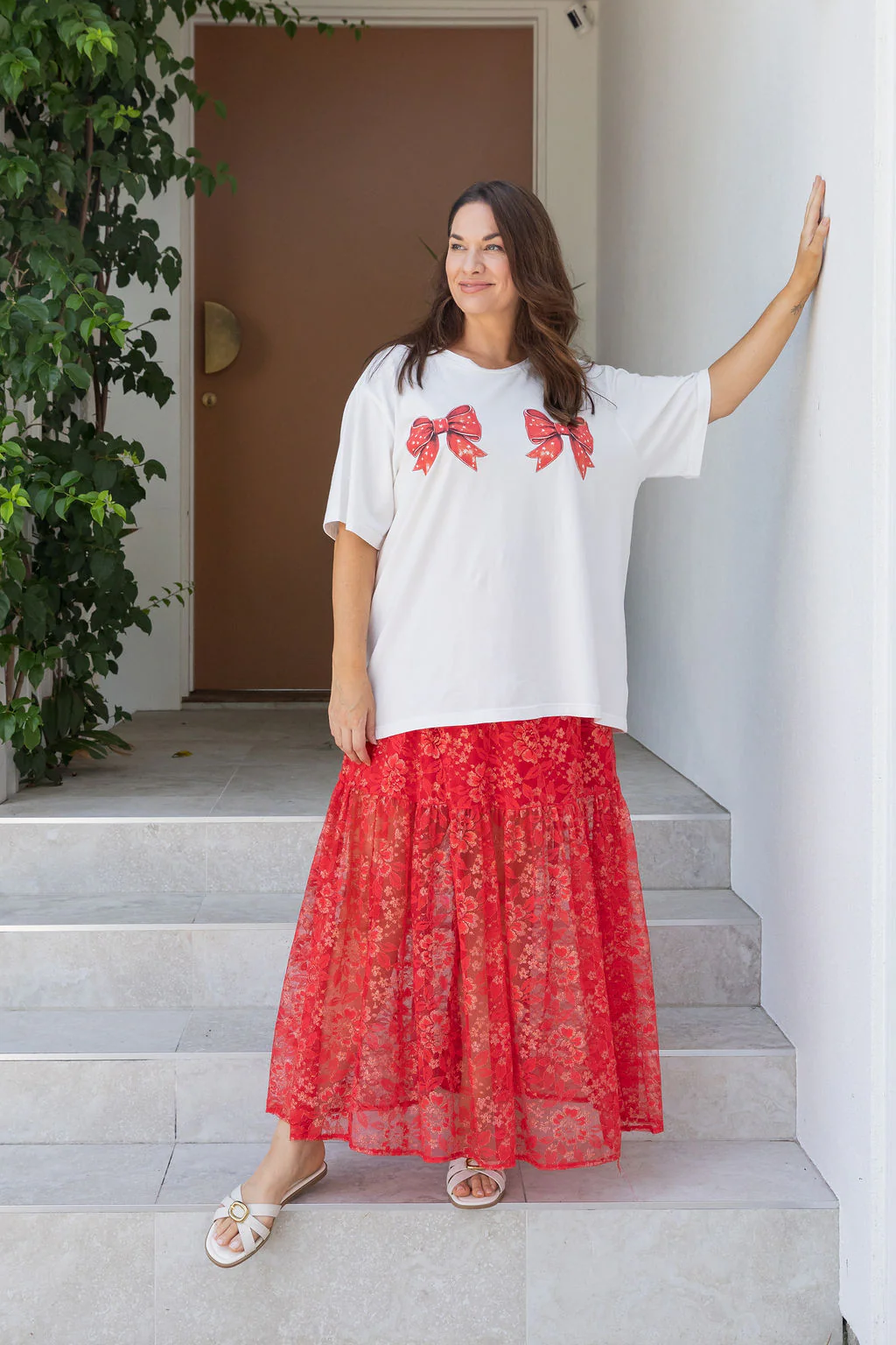 Vivien Lace Skirt in Red/Gold - Image 11