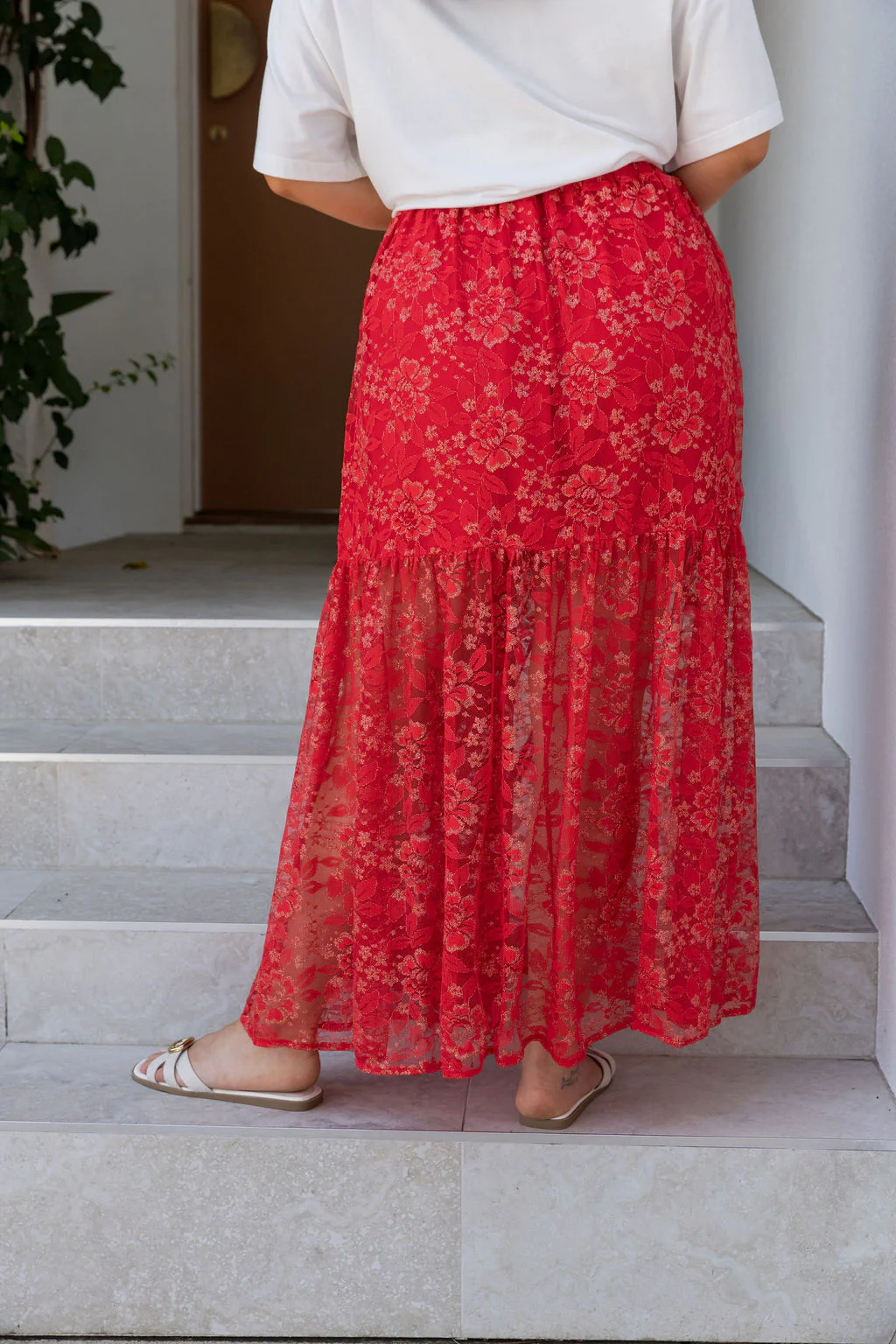 Vivien Lace Skirt in Red/Gold - Image 12