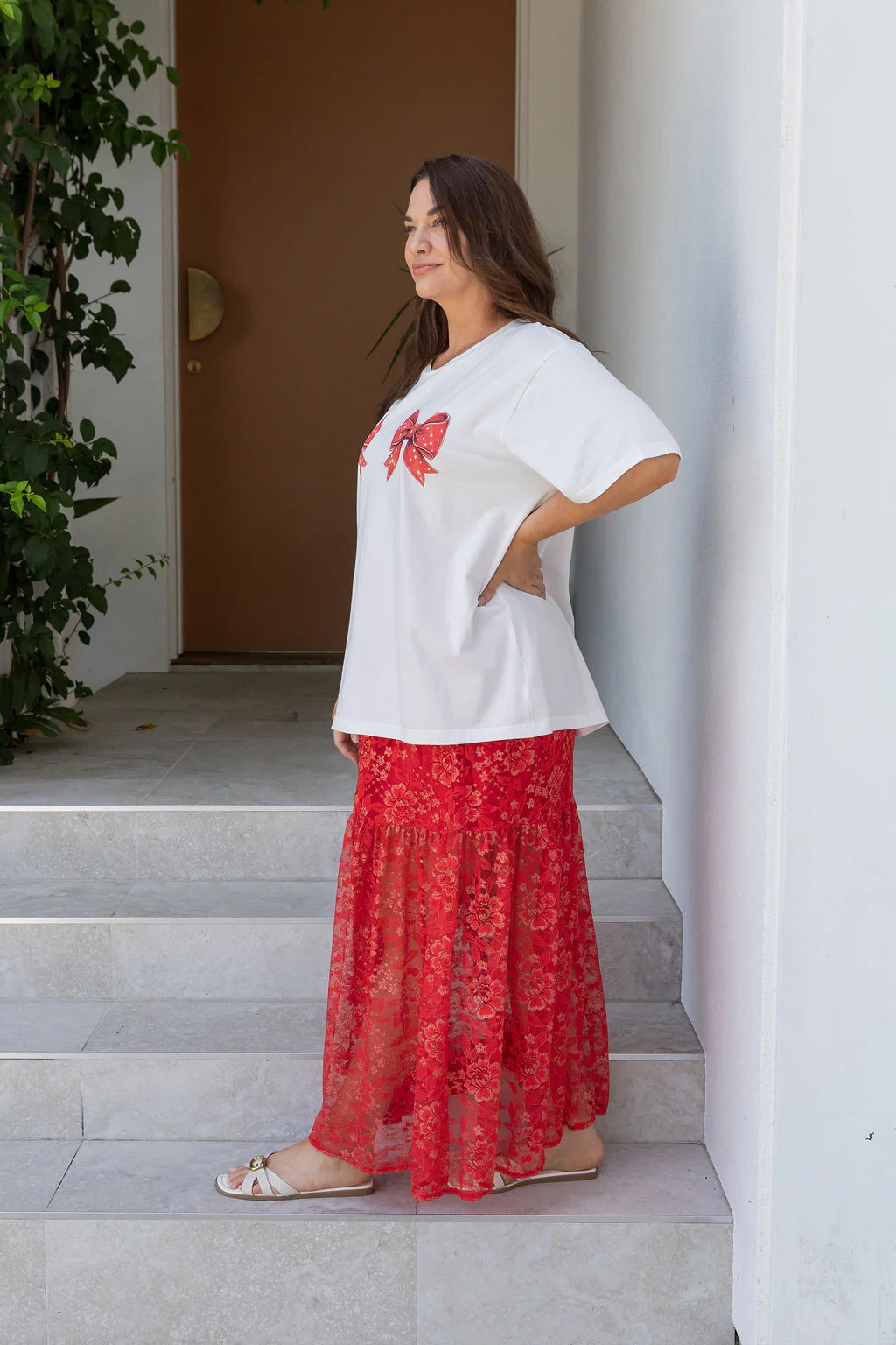 Vivien Lace Skirt in Red/Gold - Image 13