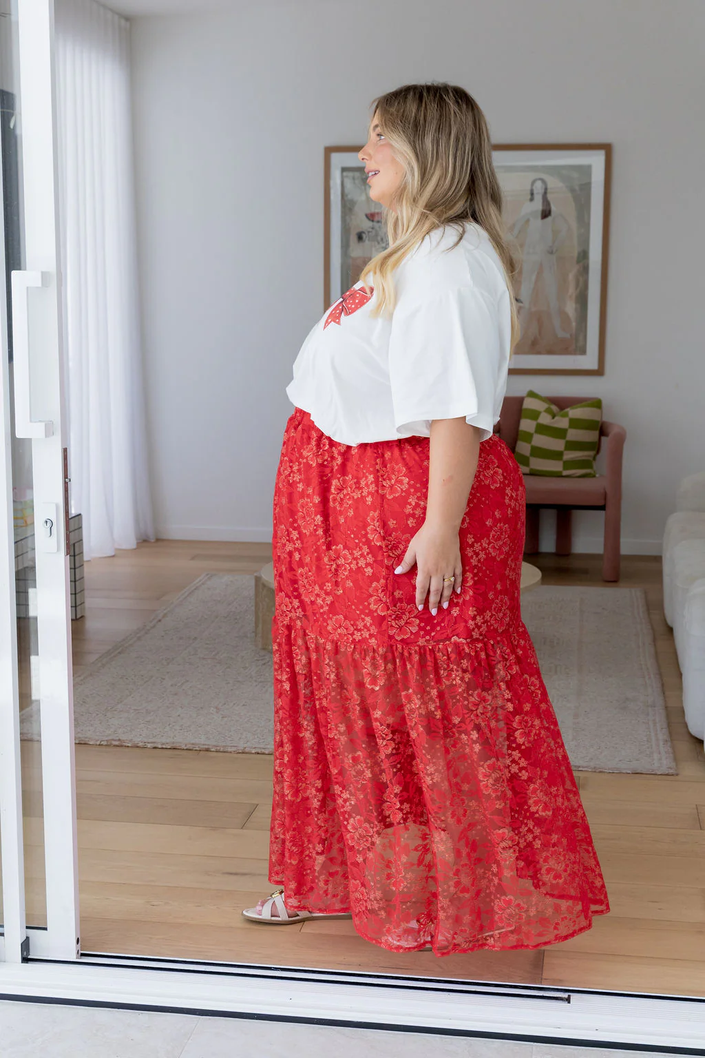 Vivien Lace Skirt in Red/Gold - Image 16