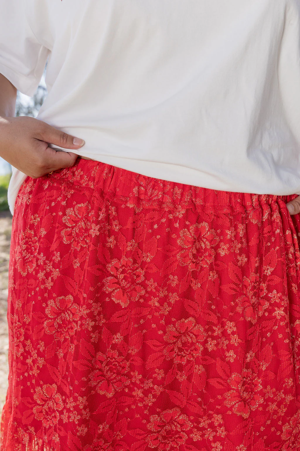 Vivien Lace Skirt in Red/Gold - Image 28