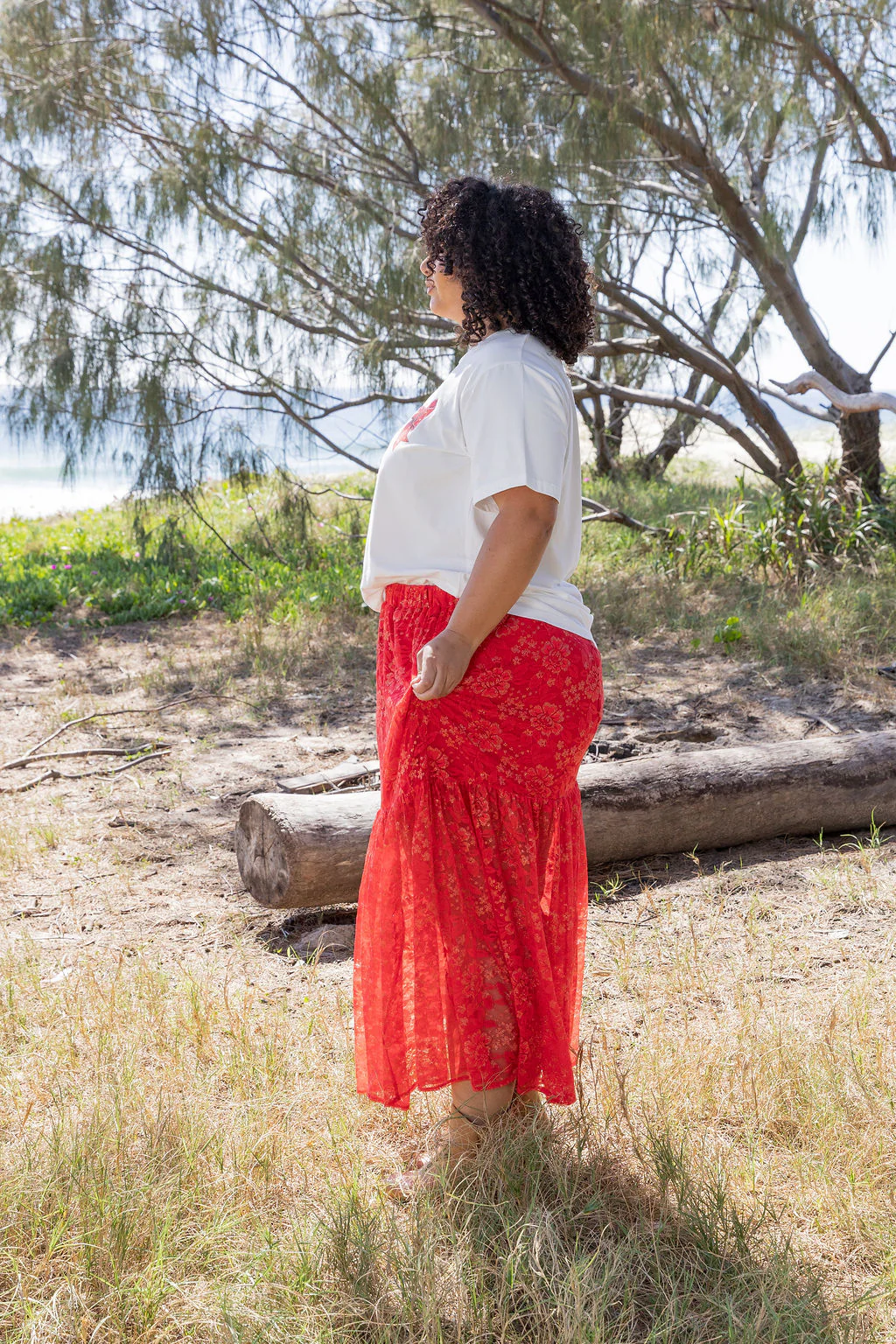 Vivien Lace Skirt in Red/Gold - Image 31