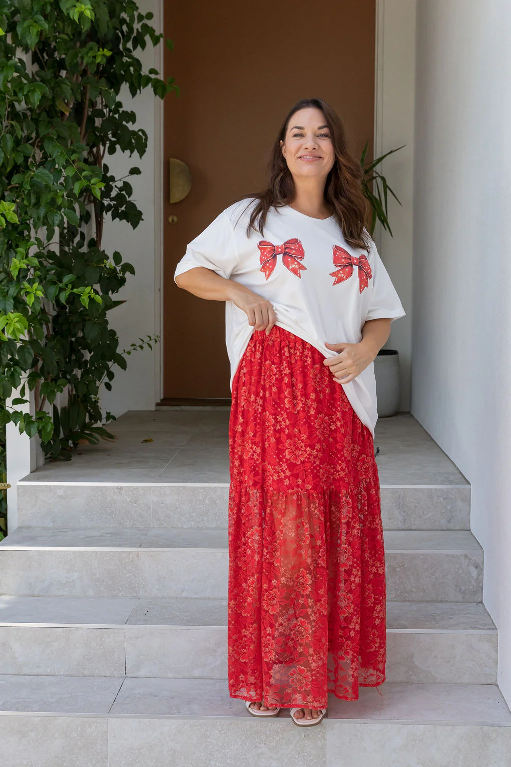 Vivien Lace Skirt in Red/Gold - Image 6